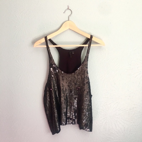 Black sequin racerback tank top - Picture 1 of 6